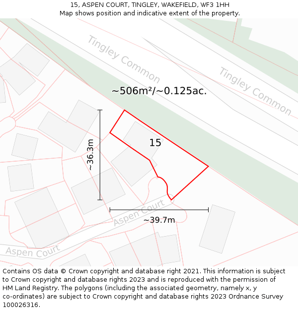 15, ASPEN COURT, TINGLEY, WAKEFIELD, WF3 1HH: Plot and title map