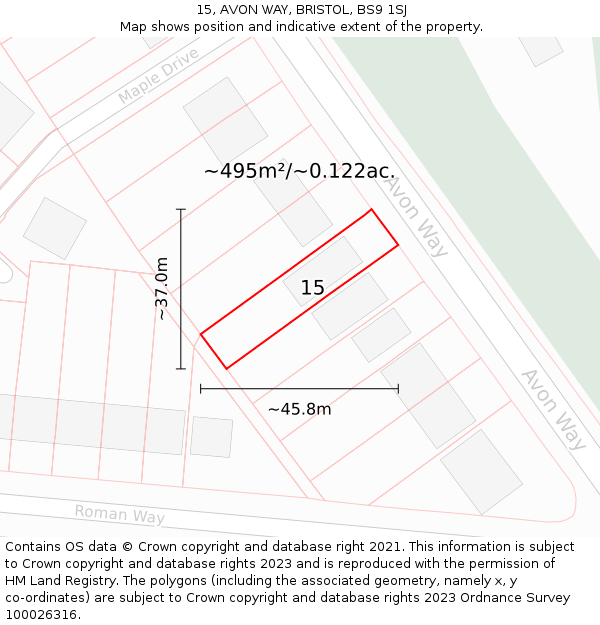 15, AVON WAY, BRISTOL, BS9 1SJ: Plot and title map