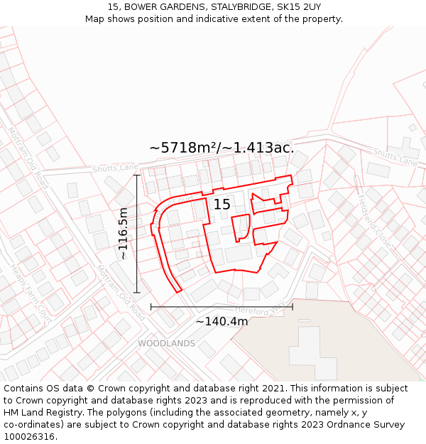 15, BOWER GARDENS, STALYBRIDGE, SK15 2UY: Plot and title map