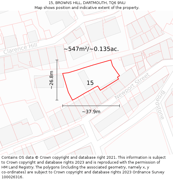 15, BROWNS HILL, DARTMOUTH, TQ6 9NU: Plot and title map