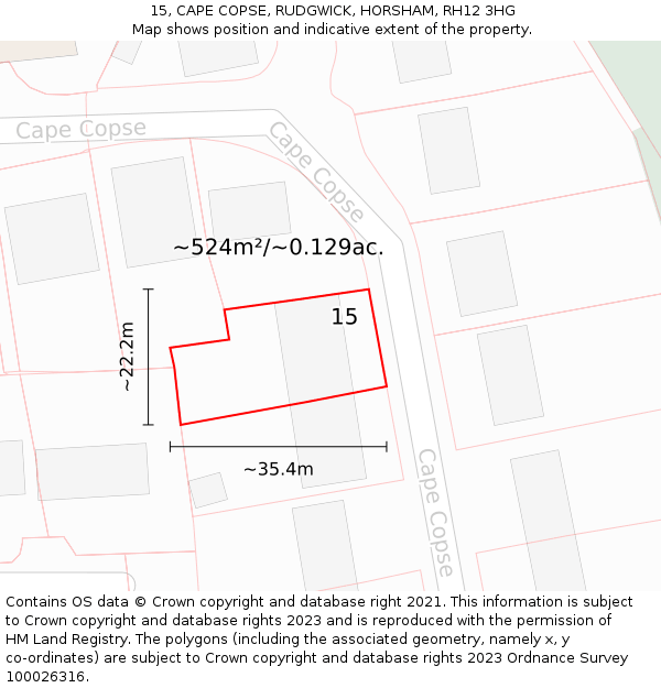 15, CAPE COPSE, RUDGWICK, HORSHAM, RH12 3HG: Plot and title map