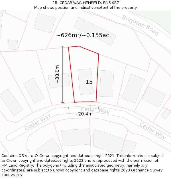 15, CEDAR WAY, HENFIELD, BN5 9RZ: Plot and title map