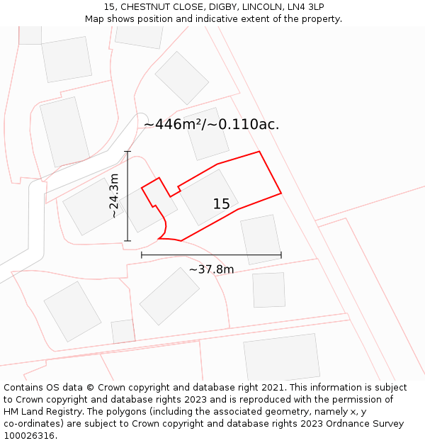 15, CHESTNUT CLOSE, DIGBY, LINCOLN, LN4 3LP: Plot and title map