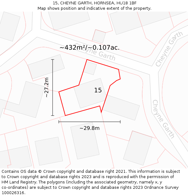 15, CHEYNE GARTH, HORNSEA, HU18 1BF: Plot and title map