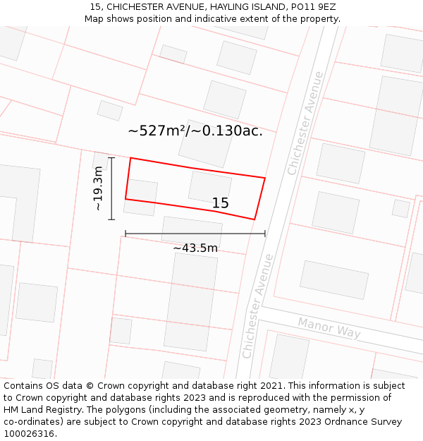 15, CHICHESTER AVENUE, HAYLING ISLAND, PO11 9EZ: Plot and title map