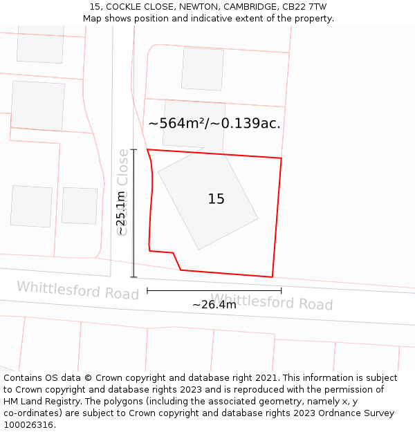 15, COCKLE CLOSE, NEWTON, CAMBRIDGE, CB22 7TW: Plot and title map