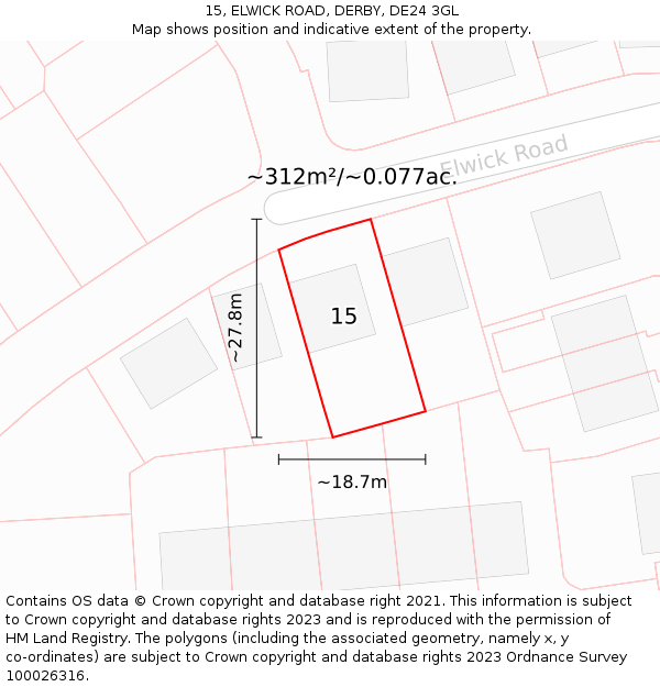 15, ELWICK ROAD, DERBY, DE24 3GL: Plot and title map