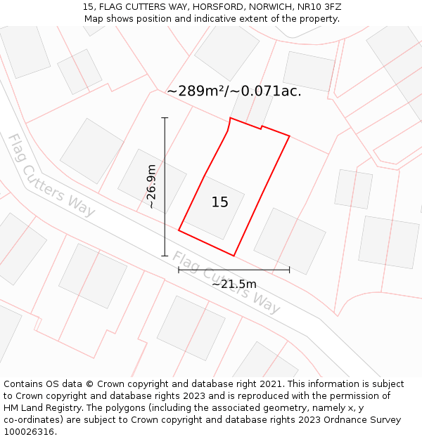 15, FLAG CUTTERS WAY, HORSFORD, NORWICH, NR10 3FZ: Plot and title map