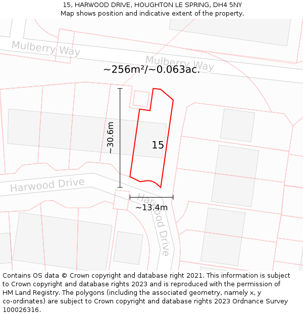 15, HARWOOD DRIVE, HOUGHTON LE SPRING, DH4 5NY: Plot and title map