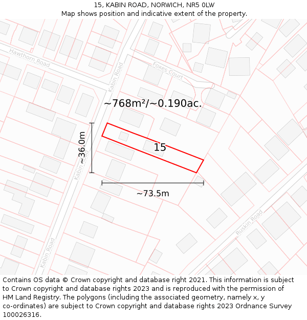 15, KABIN ROAD, NORWICH, NR5 0LW: Plot and title map