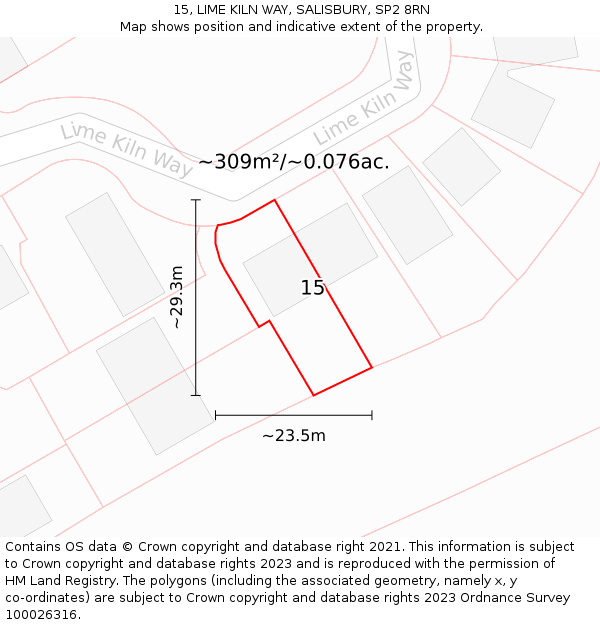 15, LIME KILN WAY, SALISBURY, SP2 8RN: Plot and title map