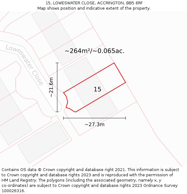 15, LOWESWATER CLOSE, ACCRINGTON, BB5 6RF: Plot and title map