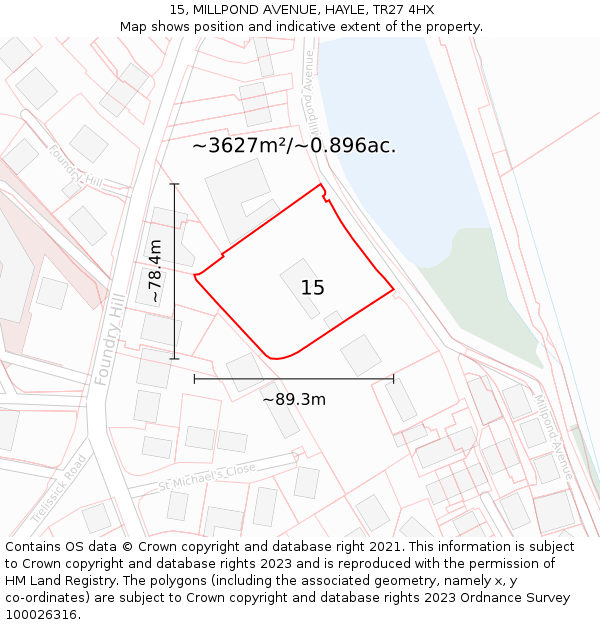 15, MILLPOND AVENUE, HAYLE, TR27 4HX: Plot and title map