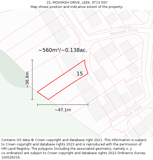 15, MONYASH DRIVE, LEEK, ST13 5SY: Plot and title map