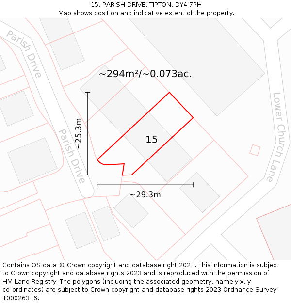 15, PARISH DRIVE, TIPTON, DY4 7PH: Plot and title map