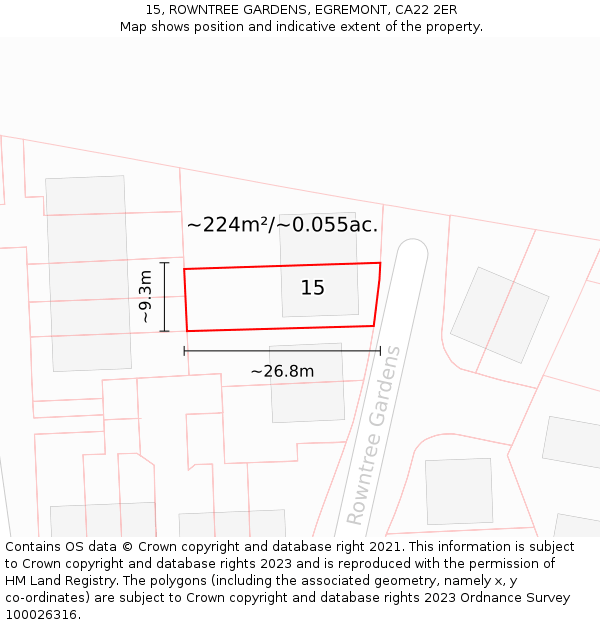 15, ROWNTREE GARDENS, EGREMONT, CA22 2ER: Plot and title map