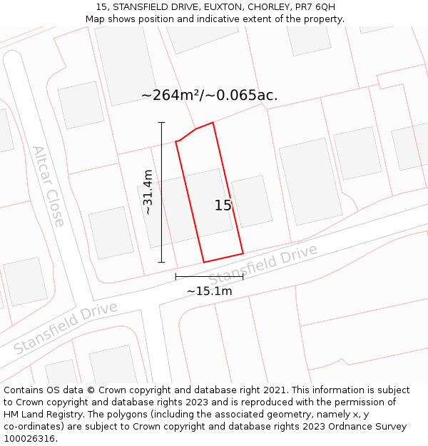 15, STANSFIELD DRIVE, EUXTON, CHORLEY, PR7 6QH: Plot and title map