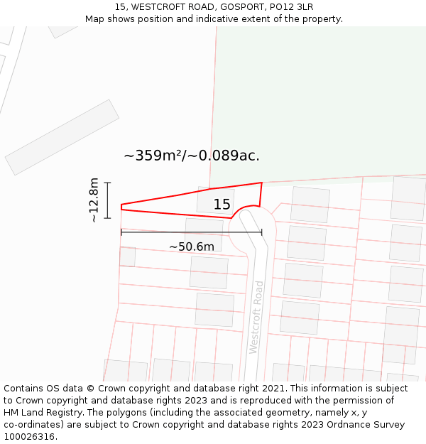 15, WESTCROFT ROAD, GOSPORT, PO12 3LR: Plot and title map