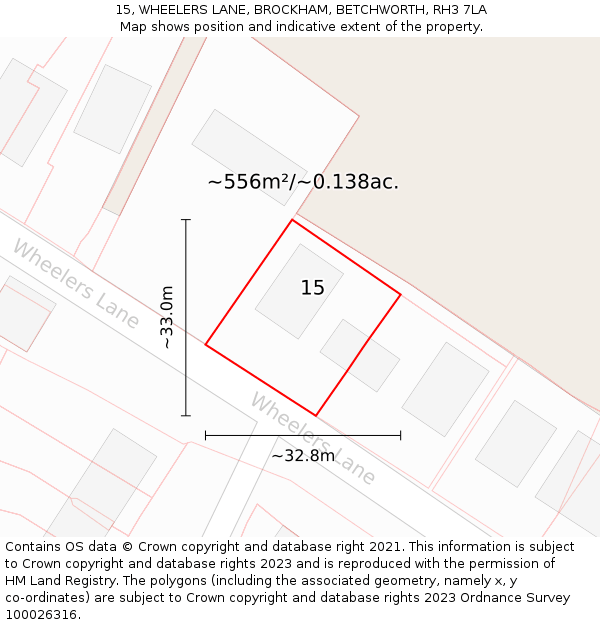 15, WHEELERS LANE, BROCKHAM, BETCHWORTH, RH3 7LA: Plot and title map