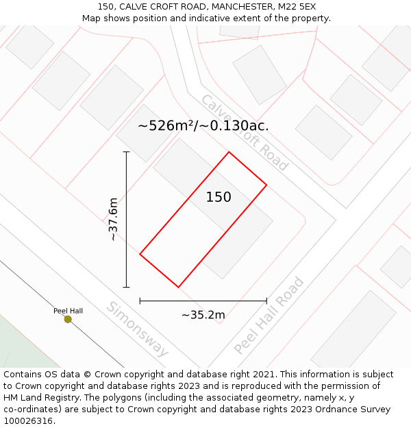 150, CALVE CROFT ROAD, MANCHESTER, M22 5EX: Plot and title map