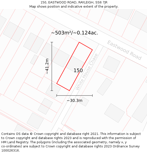 150, EASTWOOD ROAD, RAYLEIGH, SS6 7JR: Plot and title map