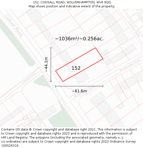 152, CODSALL ROAD, WOLVERHAMPTON, WV6 9QQ: Plot and title map