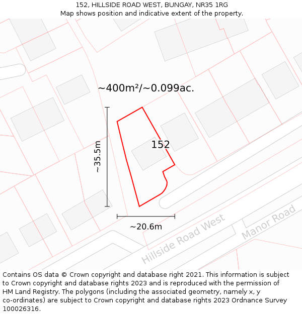 152, HILLSIDE ROAD WEST, BUNGAY, NR35 1RG: Plot and title map