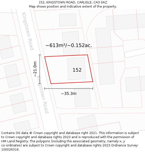 152, KINGSTOWN ROAD, CARLISLE, CA3 0AZ: Plot and title map