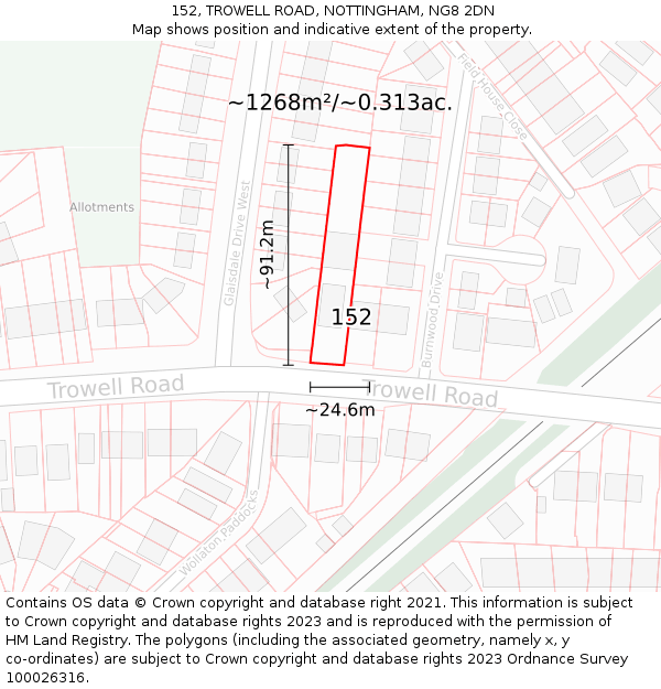 152, TROWELL ROAD, NOTTINGHAM, NG8 2DN: Plot and title map