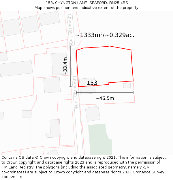 153, CHYNGTON LANE, SEAFORD, BN25 4BS: Plot and title map