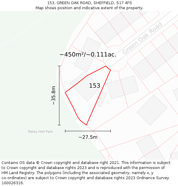 153, GREEN OAK ROAD, SHEFFIELD, S17 4FS: Plot and title map