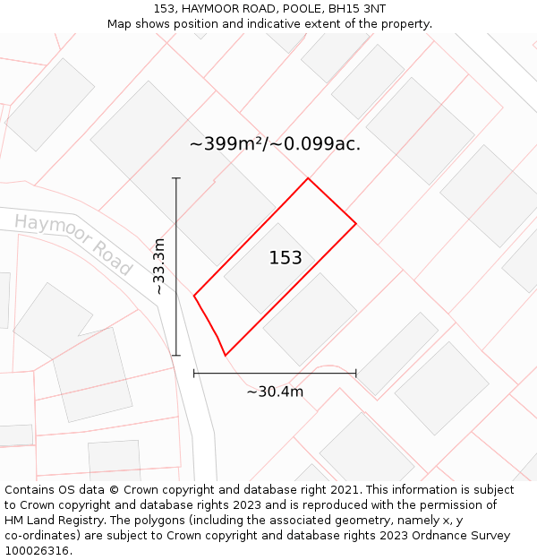 153, HAYMOOR ROAD, POOLE, BH15 3NT: Plot and title map