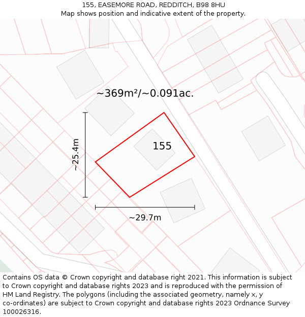 155, EASEMORE ROAD, REDDITCH, B98 8HU: Plot and title map