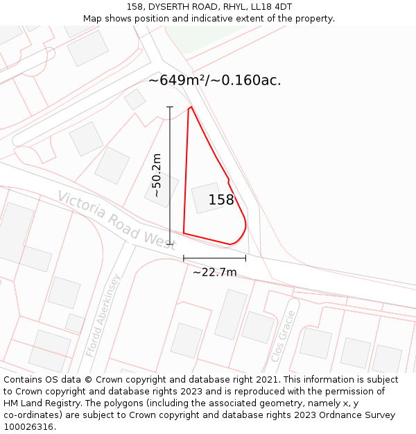 158, DYSERTH ROAD, RHYL, LL18 4DT: Plot and title map