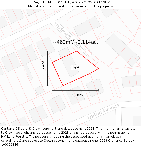 15A, THIRLMERE AVENUE, WORKINGTON, CA14 3HZ: Plot and title map