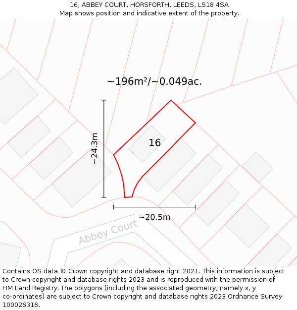 16, ABBEY COURT, HORSFORTH, LEEDS, LS18 4SA: Plot and title map