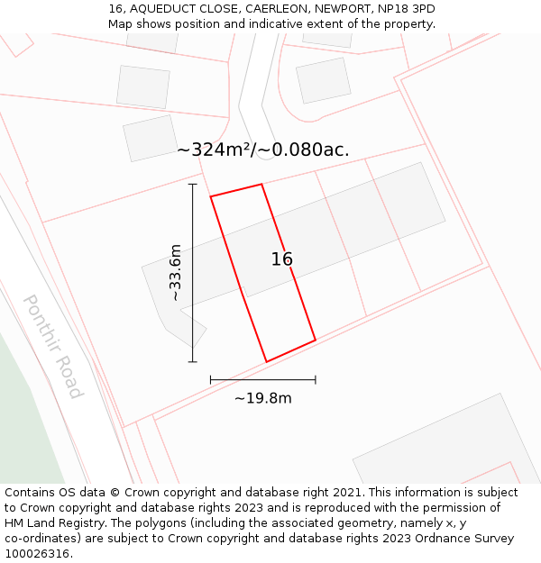 16, AQUEDUCT CLOSE, CAERLEON, NEWPORT, NP18 3PD: Plot and title map