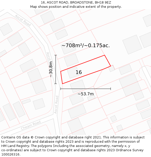 16, ASCOT ROAD, BROADSTONE, BH18 9EZ: Plot and title map