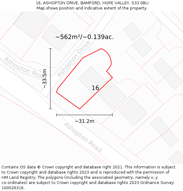 16, ASHOPTON DRIVE, BAMFORD, HOPE VALLEY, S33 0BU: Plot and title map