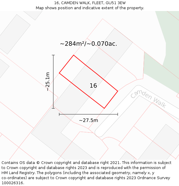 16, CAMDEN WALK, FLEET, GU51 3EW: Plot and title map