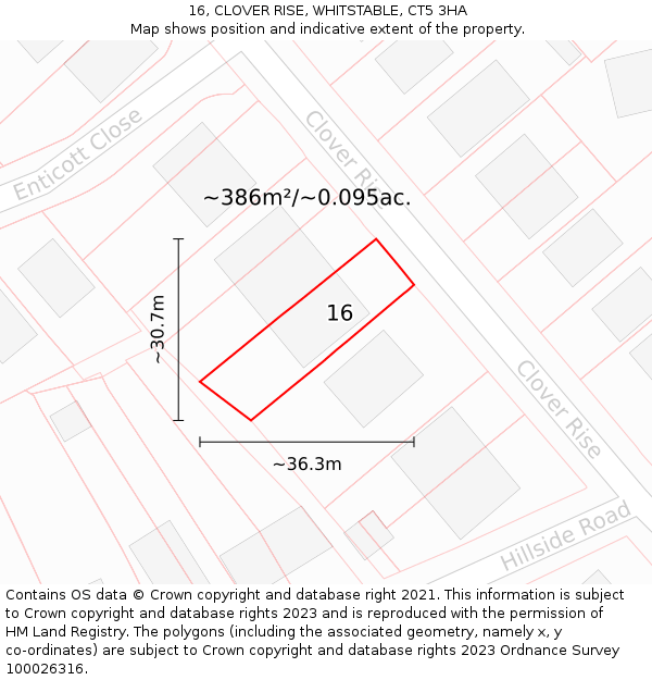 16, CLOVER RISE, WHITSTABLE, CT5 3HA: Plot and title map