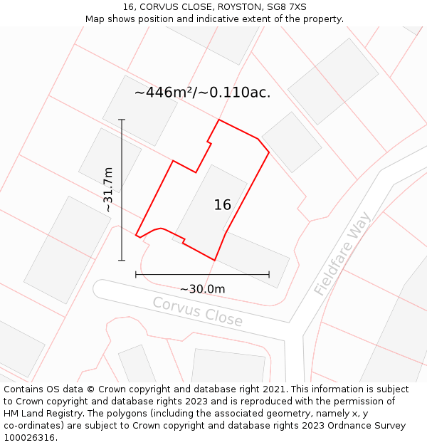 16, CORVUS CLOSE, ROYSTON, SG8 7XS: Plot and title map