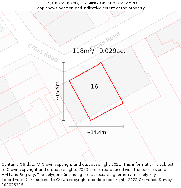 16, CROSS ROAD, LEAMINGTON SPA, CV32 5PD: Plot and title map