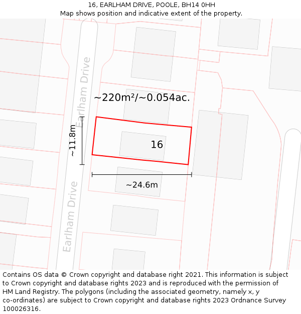 16, EARLHAM DRIVE, POOLE, BH14 0HH: Plot and title map