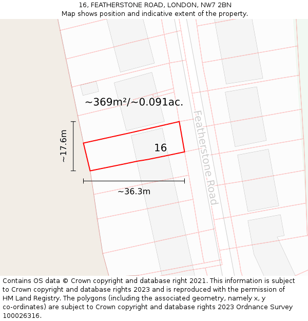 16, FEATHERSTONE ROAD, LONDON, NW7 2BN: Plot and title map