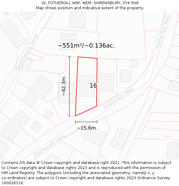 16, FOTHERGILL WAY, WEM, SHREWSBURY, SY4 5NX: Plot and title map