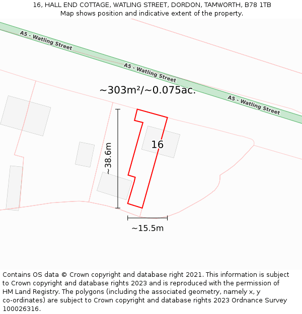 16, HALL END COTTAGE, WATLING STREET, DORDON, TAMWORTH, B78 1TB: Plot and title map