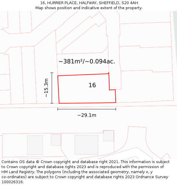 16, HURRIER PLACE, HALFWAY, SHEFFIELD, S20 4AH: Plot and title map