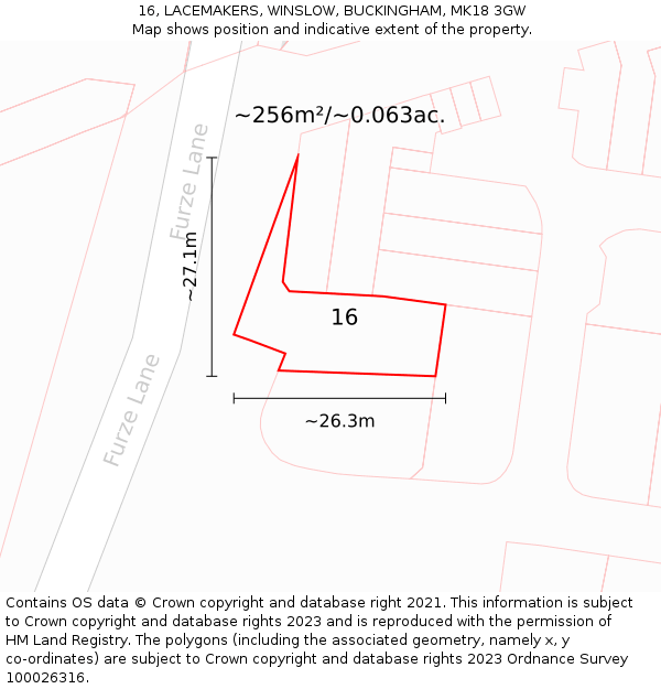 16, LACEMAKERS, WINSLOW, BUCKINGHAM, MK18 3GW: Plot and title map