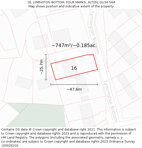 16, LYMINGTON BOTTOM, FOUR MARKS, ALTON, GU34 5AA: Plot and title map